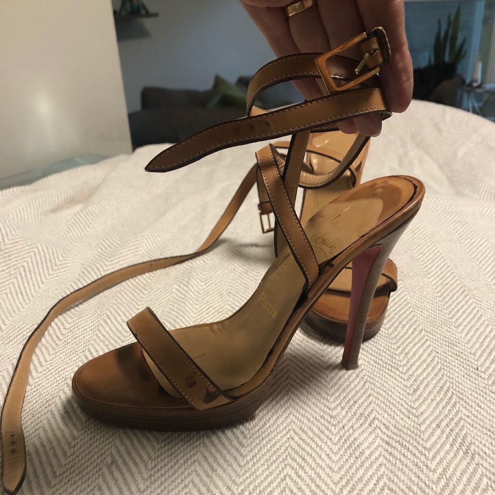 CL Sexy strappy camel red bottom ankle